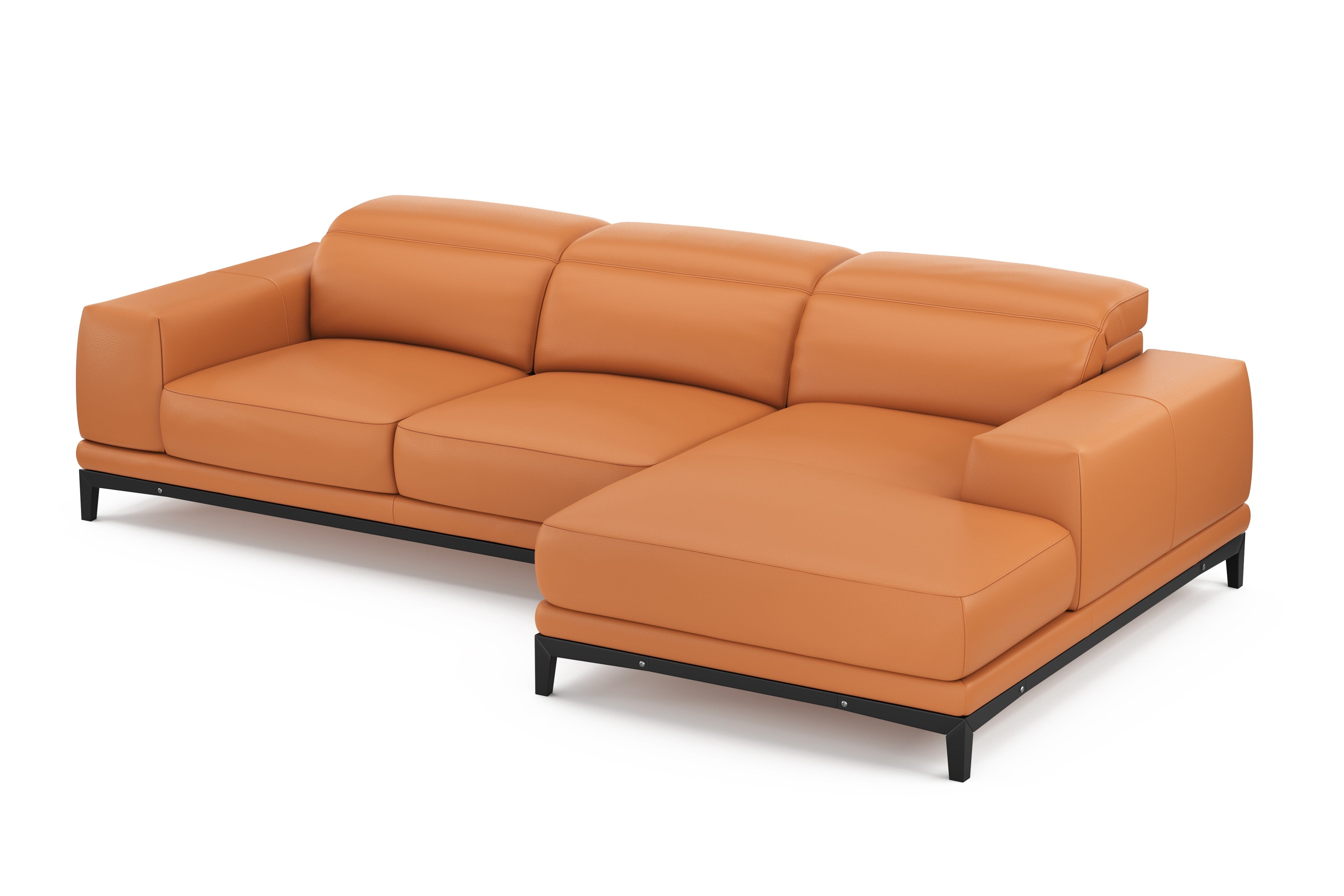 Valencia Valletta Top Grain Leather Three Seats with Right Chaise Sofa, Cognac