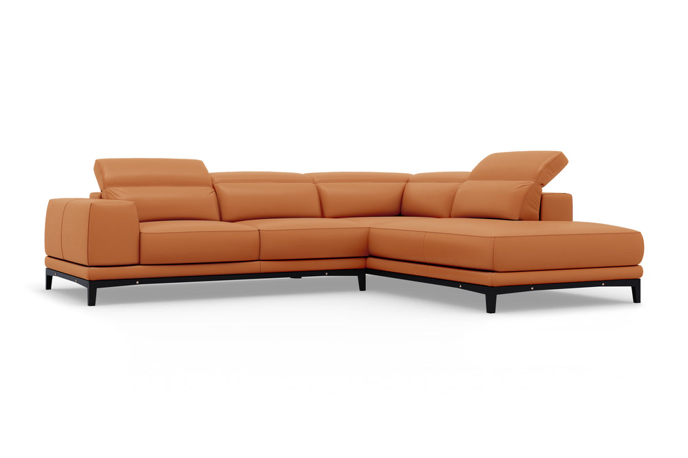 Valencia Valletta Top Grain Leather Sectional L-Shape with Right Chaise Sofa, Cognac