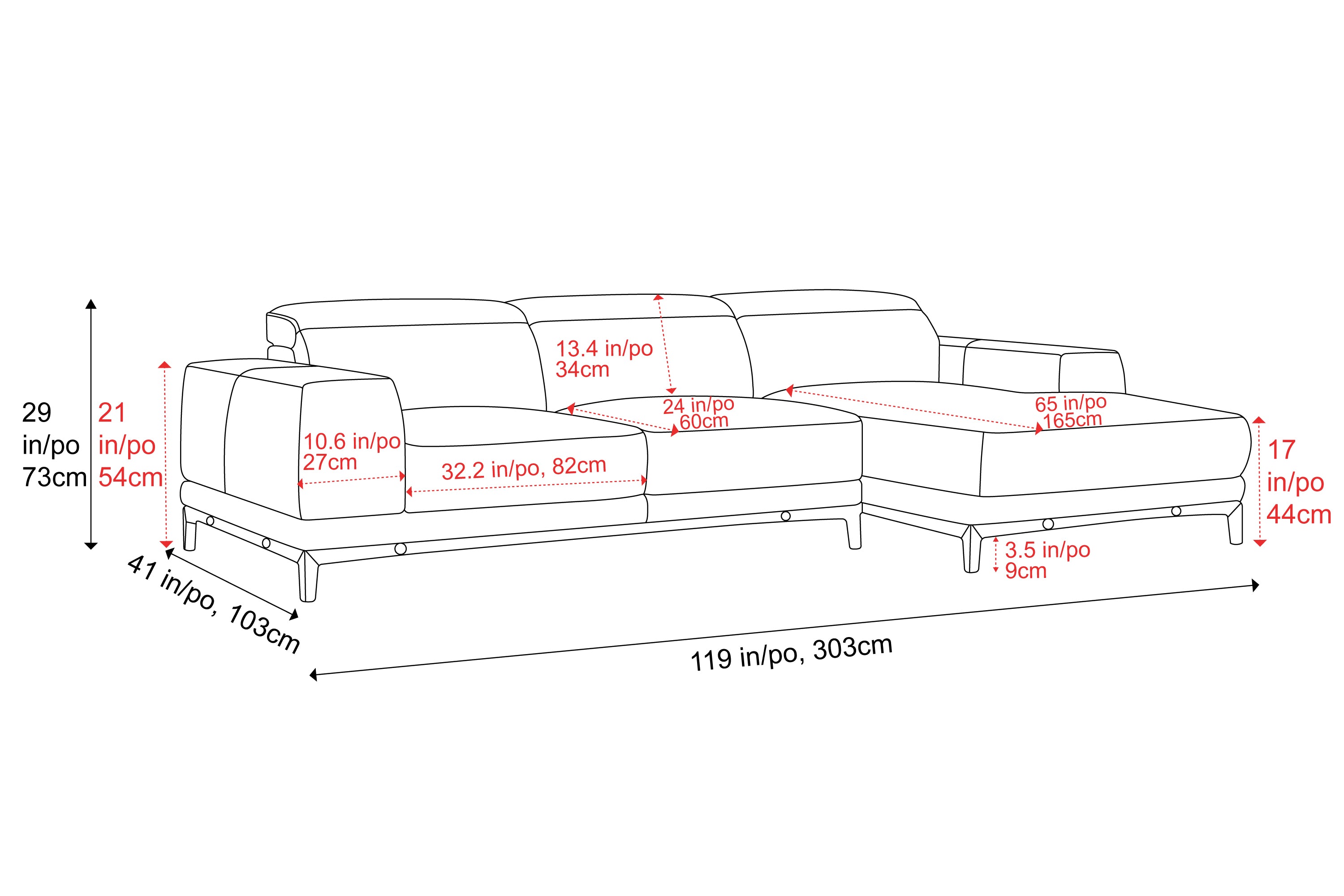 Valencia Valletta Top Grain Leather Three Seats with Right Chaise Sofa, Grey