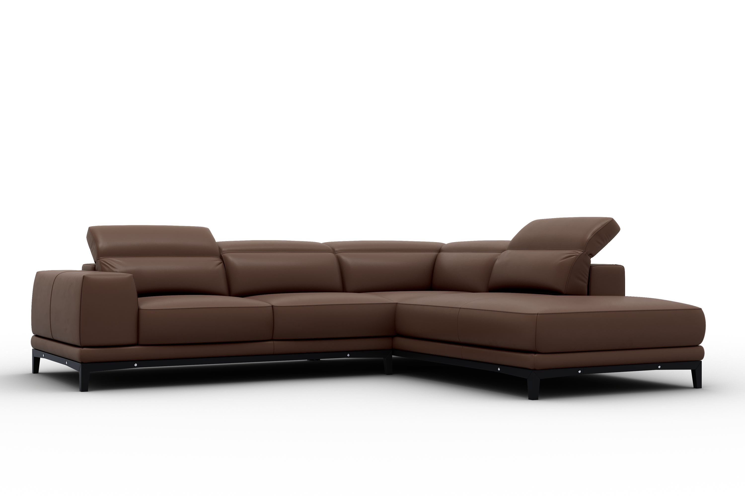 Valencia Valletta Top Grain Leather Sectional, L-Shape with Right Chaise Sofa, Dark Brown