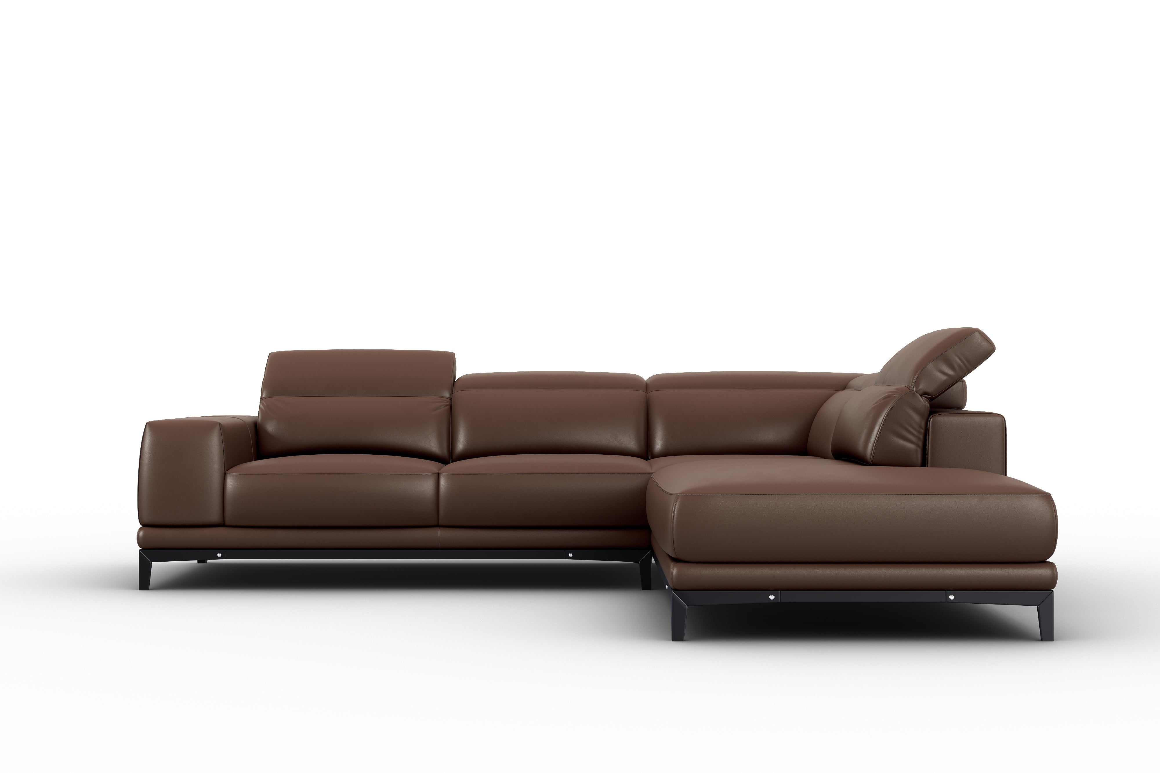 Valencia Valletta Top Grain Leather Sectional, L-Shape with Right Chaise Sofa, Dark Brown