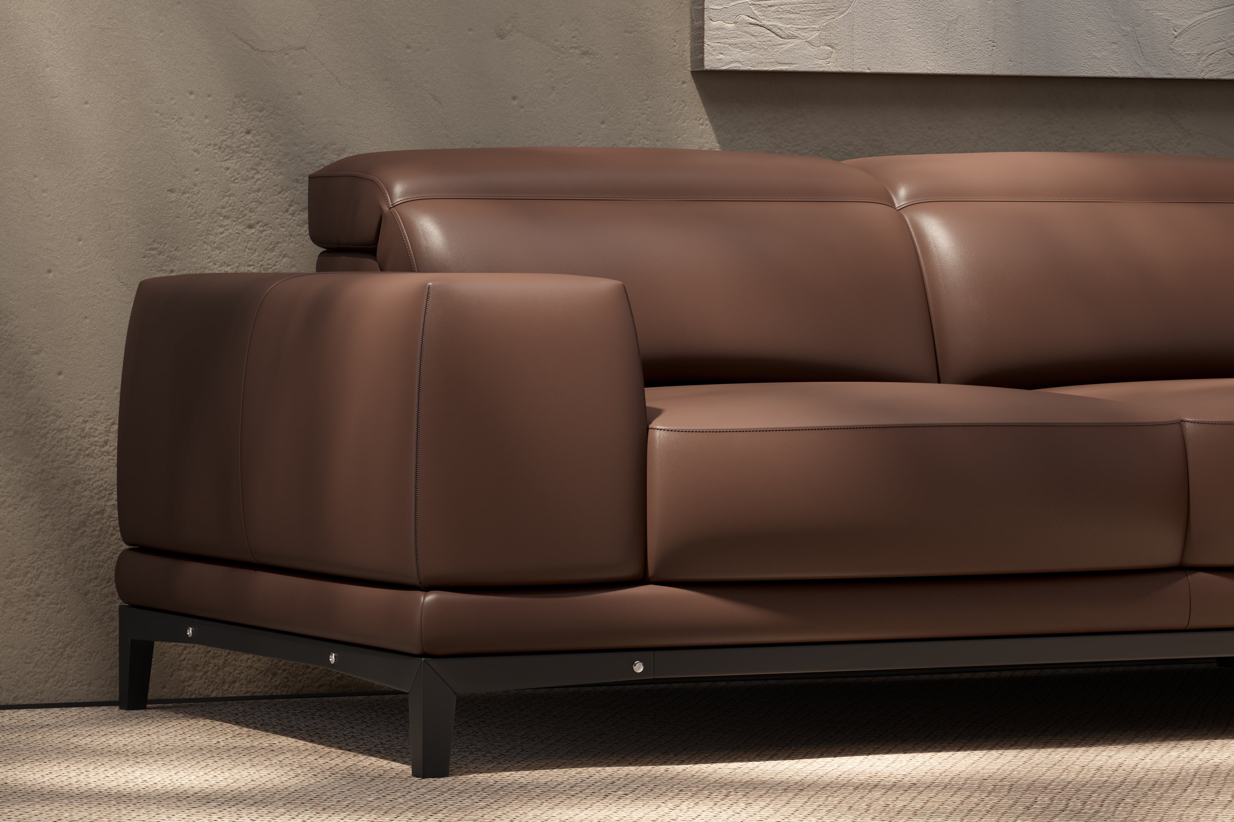 Valencia Valletta Top Grain Leather Sectional, L-Shape with Right Chaise Sofa, Dark Brown