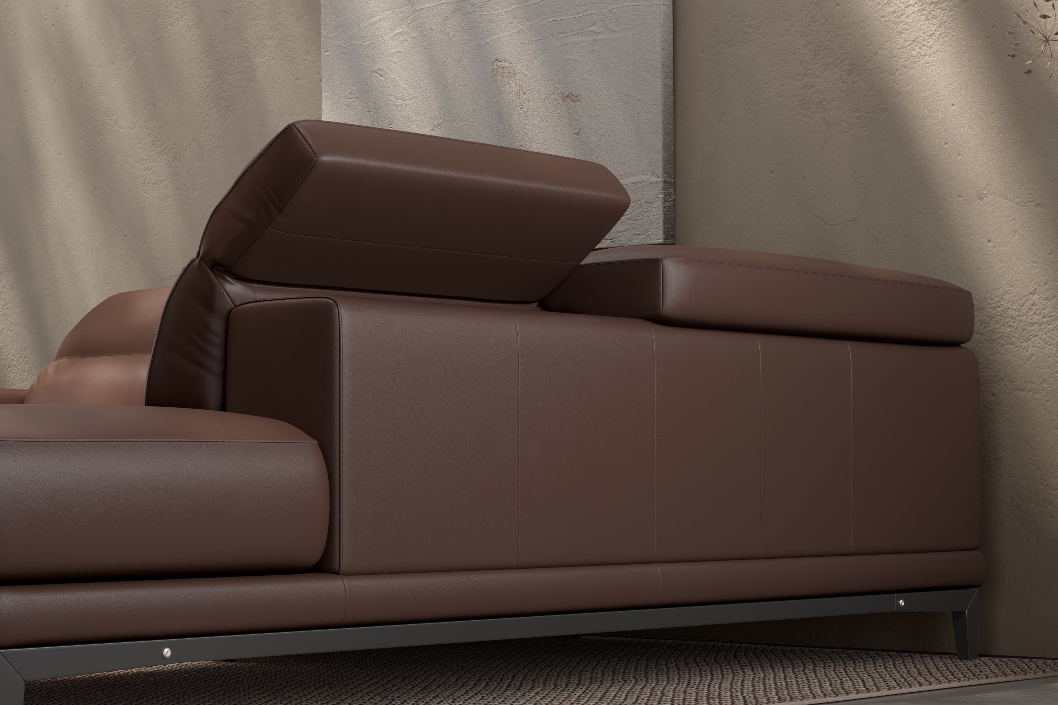 Valencia Valletta Top Grain Leather Sectional, L-Shape with Right Chaise Sofa, Dark Brown