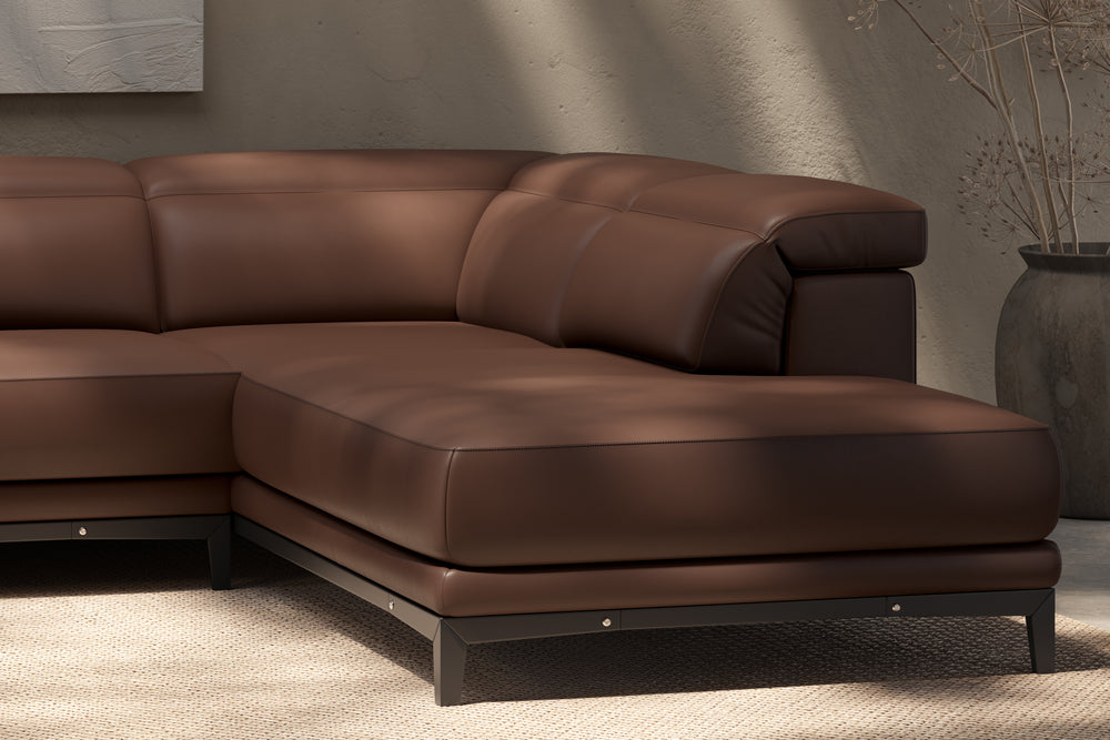 Valletta Sectional Leather Sofa with Right Open End, Brown