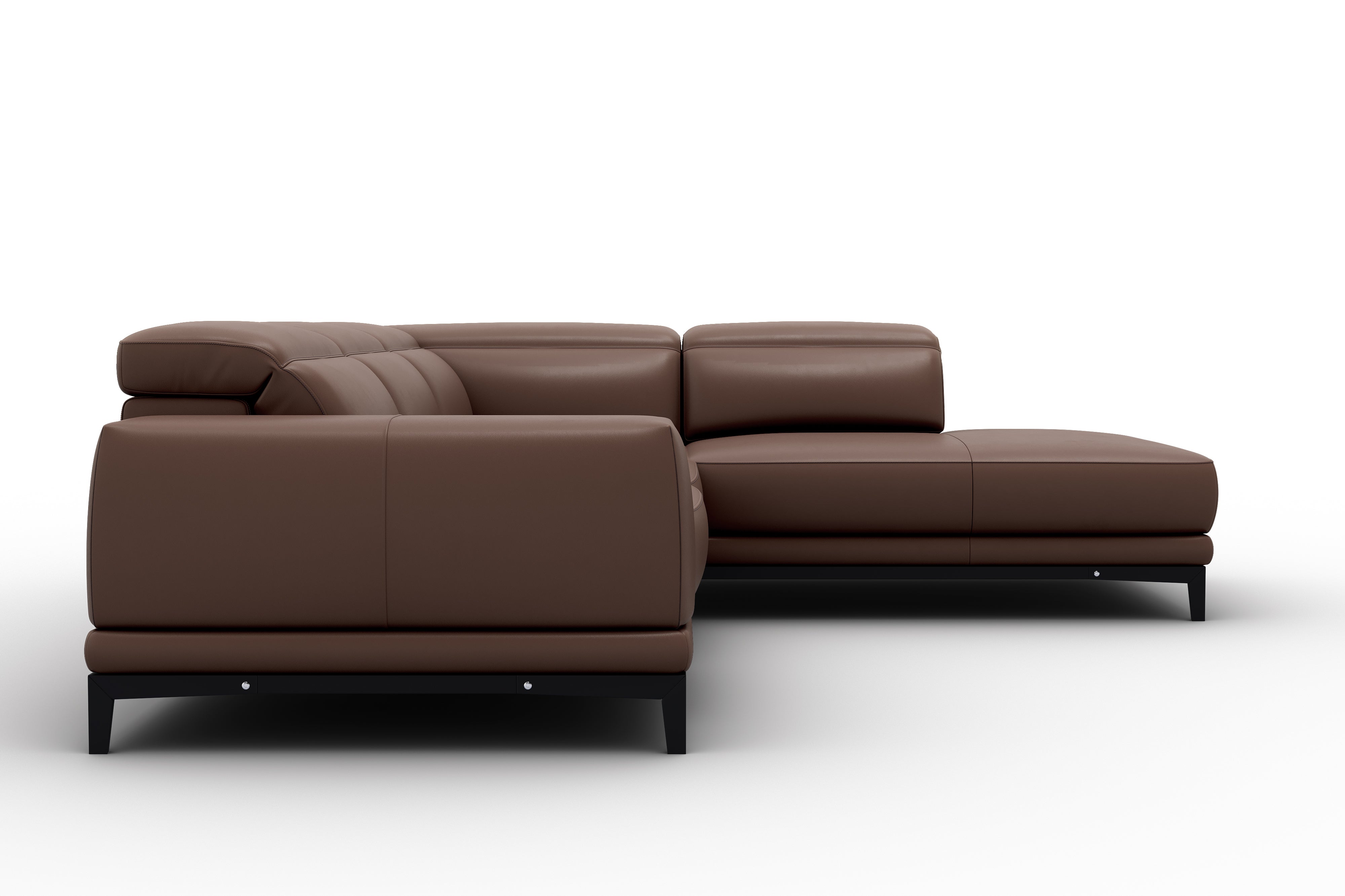 Valencia Valletta Top Grain Leather Sectional, L-Shape with Right Chaise Sofa, Dark Brown