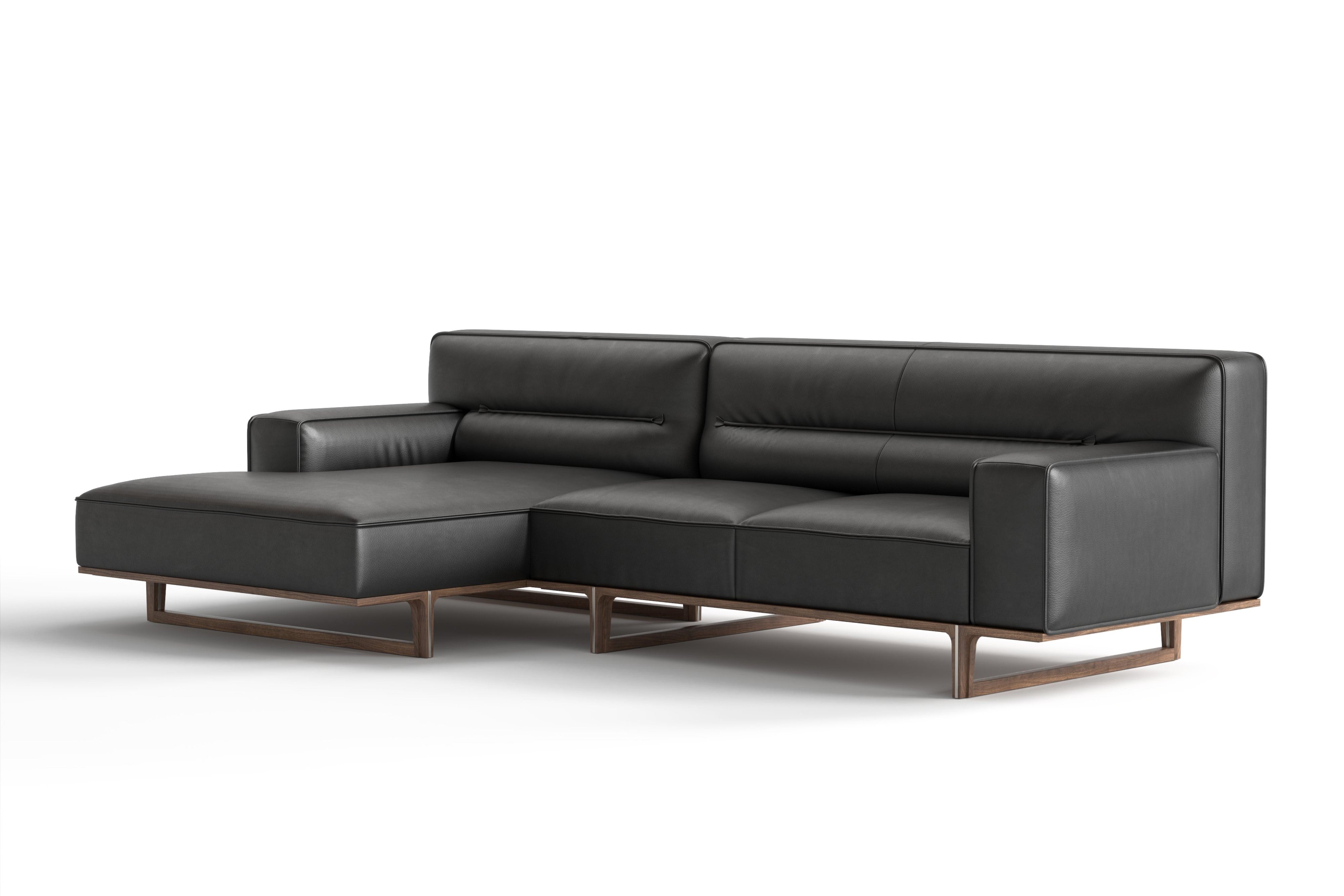 Valencia Varna Leather Three Seats with Left Chaise Sectional Sofa, Black Color