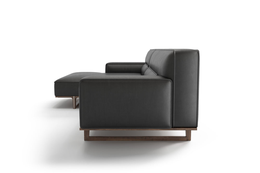 Valencia Varna Leather Three Seats with Left Chaise Sectional Sofa, Black Color