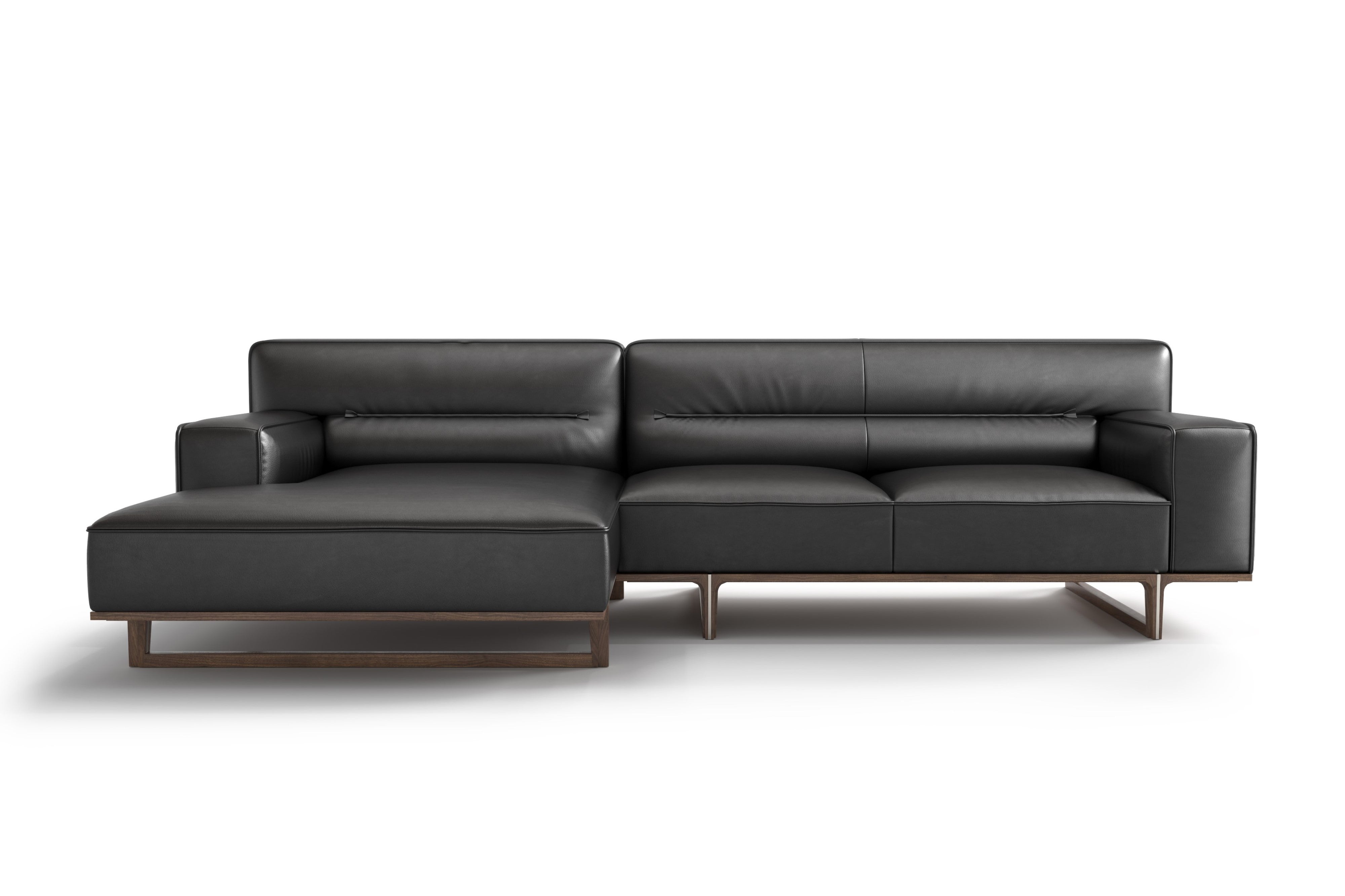 Valencia Varna Leather Three Seats with Left Chaise Sectional Sofa, Black Color