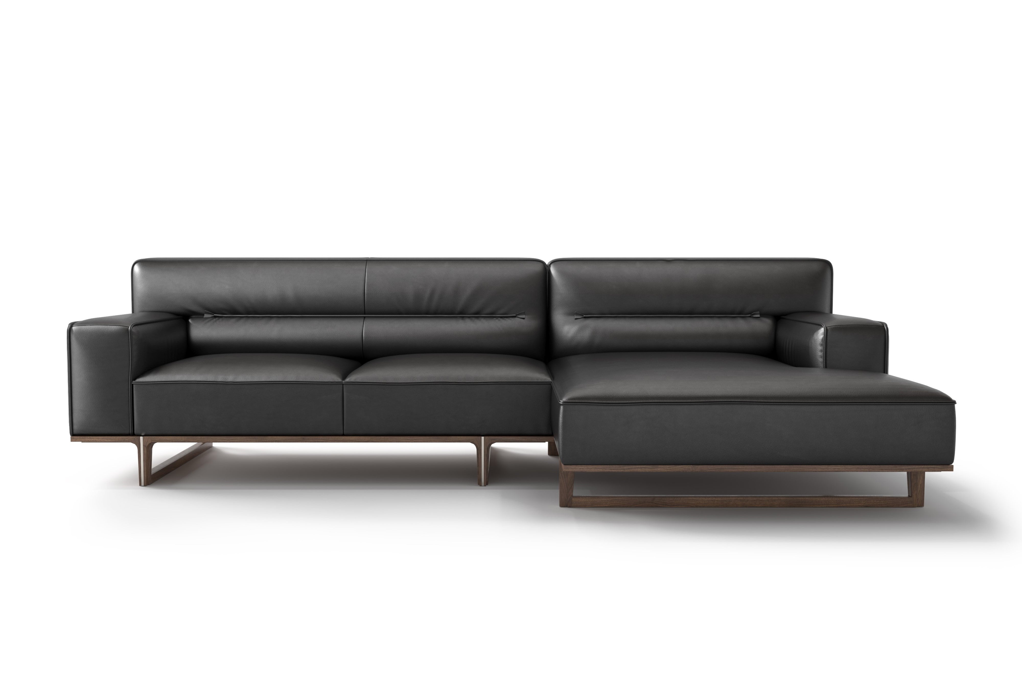 Valencia Varna Leather Three Seats with Right Chaise Sectional Sofa, Black