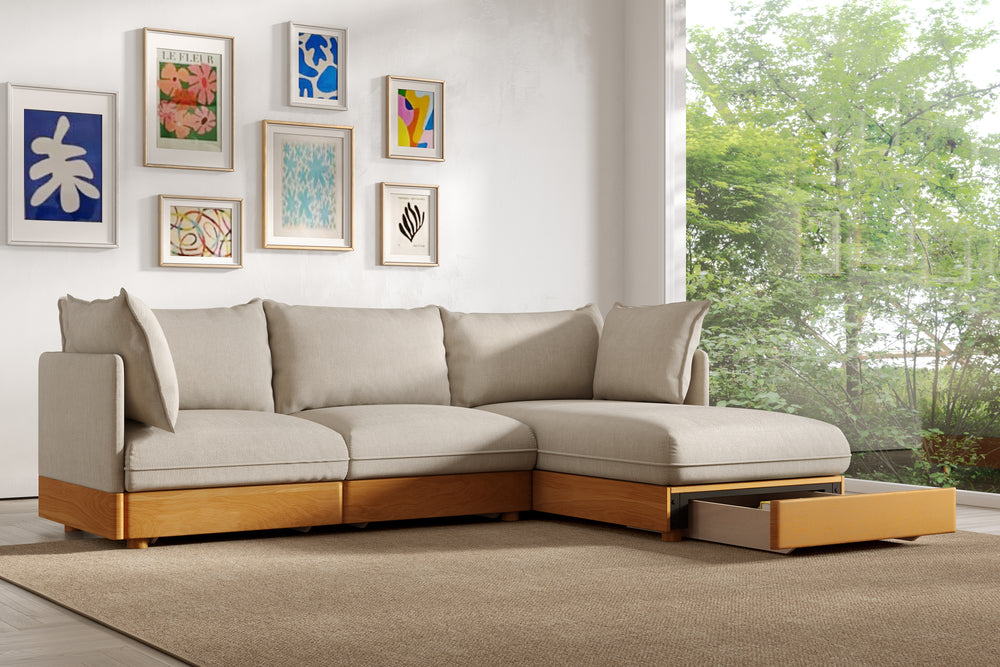 Valencia Vigo Fabric Three Seats with Right Chaise with Storages Sectional Sofa, Light Grey