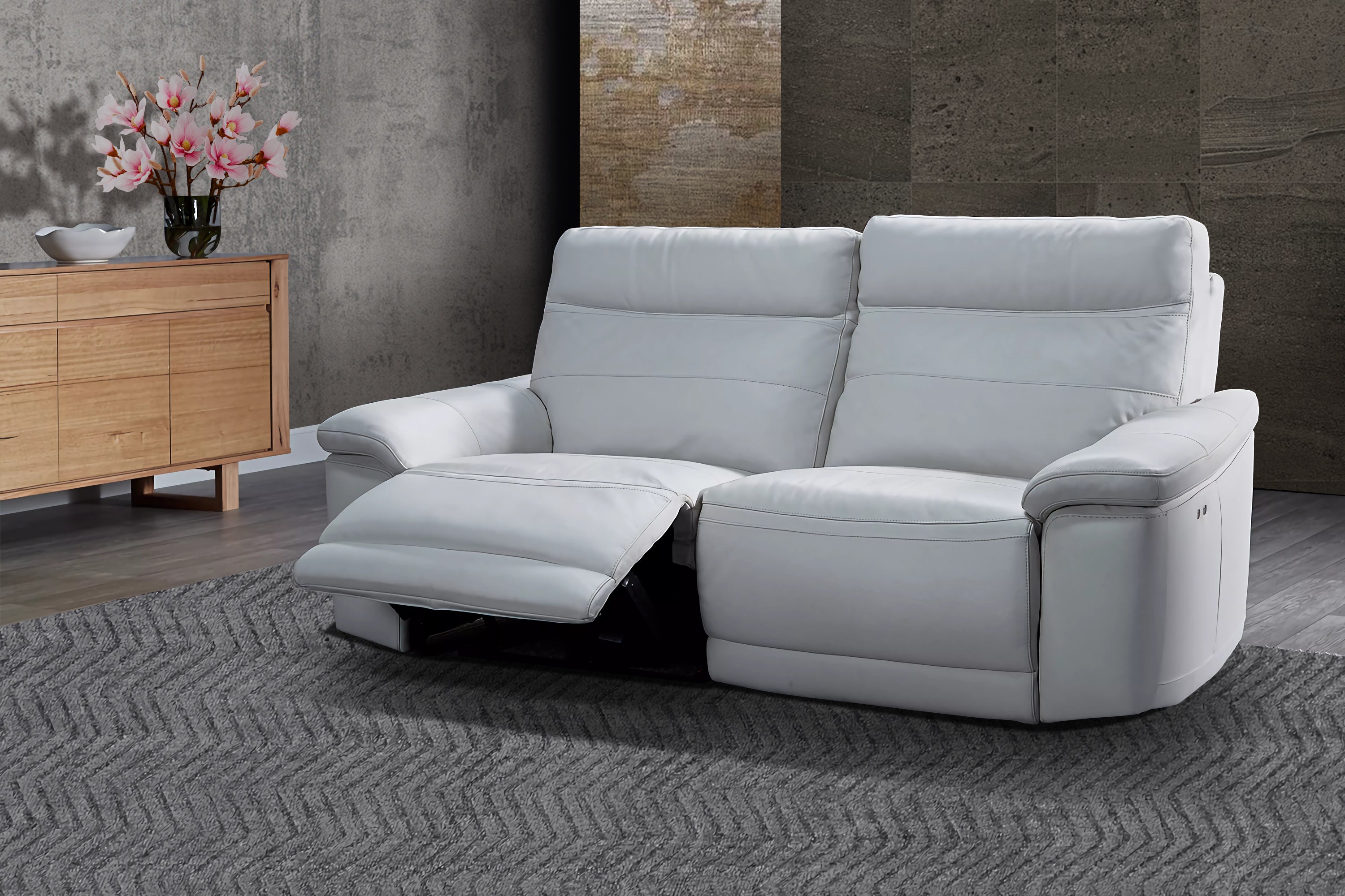 Valencia Vivian Top Grain Leather Wide Seats Sofa, Winter White