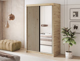 Emerio Mirrored 2 Sliding Door Freestanding Wardrobe - Maple Oak