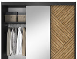 Marrphy Mirrored 3 Sliding Door Freestanding Wardrobe - Black/Oak Caramel