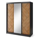 Marrphy Mirrored 3 Sliding Door Freestanding Wardrobe - Black/Oak Caramel