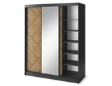 Marrphy Mirrored 3 Sliding Door Freestanding Wardrobe - Black/Oak Caramel