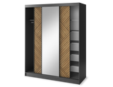 Marrphy Mirrored 3 Sliding Door Freestanding Wardrobe - Black/Oak Caramel