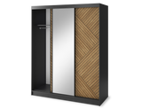 Marrphy Mirrored 3 Sliding Door Freestanding Wardrobe - Black/Oak Caramel