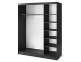 Marrphy Mirrored 3 Sliding Door Freestanding Wardrobe - Black/Oak Caramel