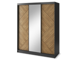 Marrphy Mirrored 3 Sliding Door Freestanding Wardrobe - Black/Oak Caramel