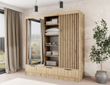 Voodi III Oak Wood Paneled Free Standing Wardrobe - Light Artisan Oak