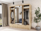 Voodi III Oak Wood Paneled Free Standing Wardrobe - Light Artisan Oak