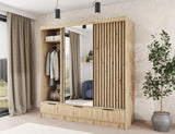 Voodi III Oak Wood Paneled Free Standing Wardrobe - Light Artisan Oak