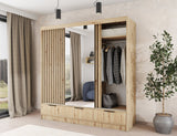 Voodi III Oak Wood Paneled Free Standing Wardrobe - Light Artisan Oak