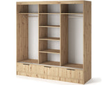 Voodi III Oak Wood Paneled Free Standing Wardrobe - Light Artisan Oak