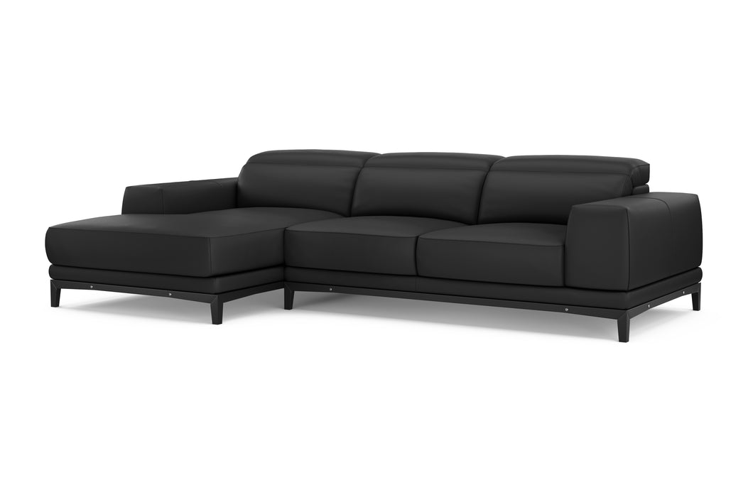 Valencia Valletta Top Grain Leather Three Seats with Left Chaise Sofa, Black