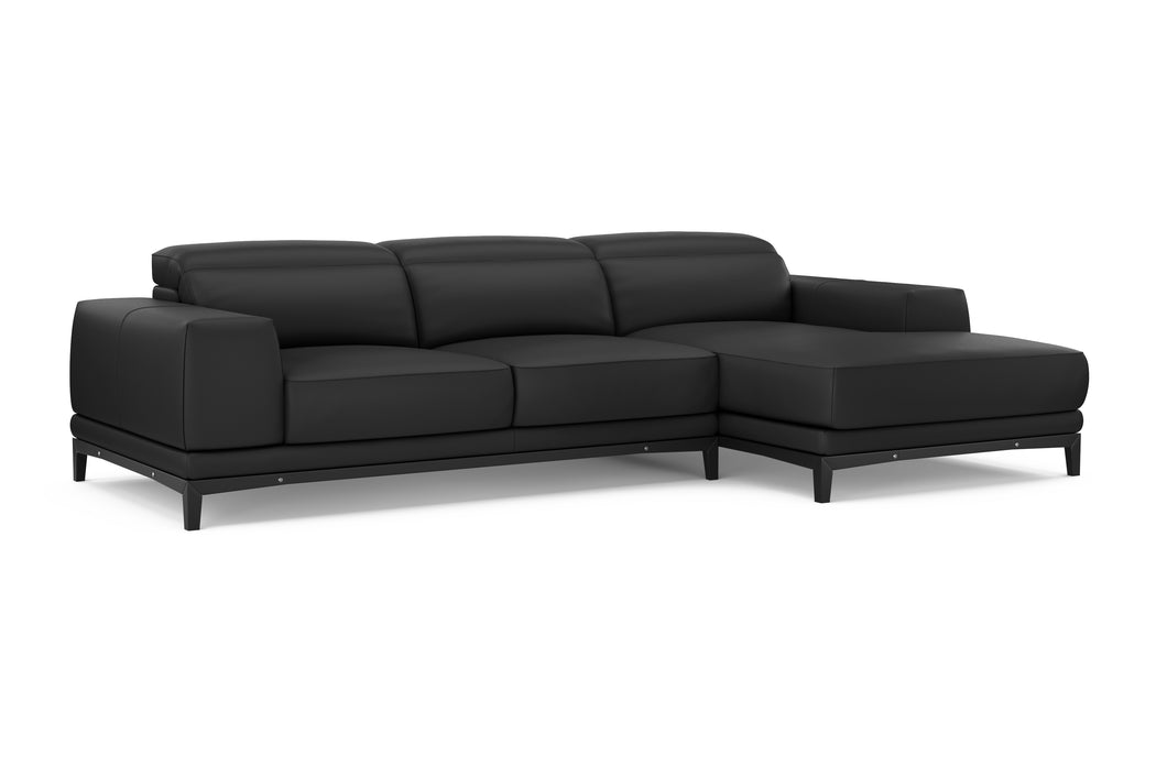 Valencia Valletta Top Grain Leather Three Seats with Right Chaise Sofa, Black