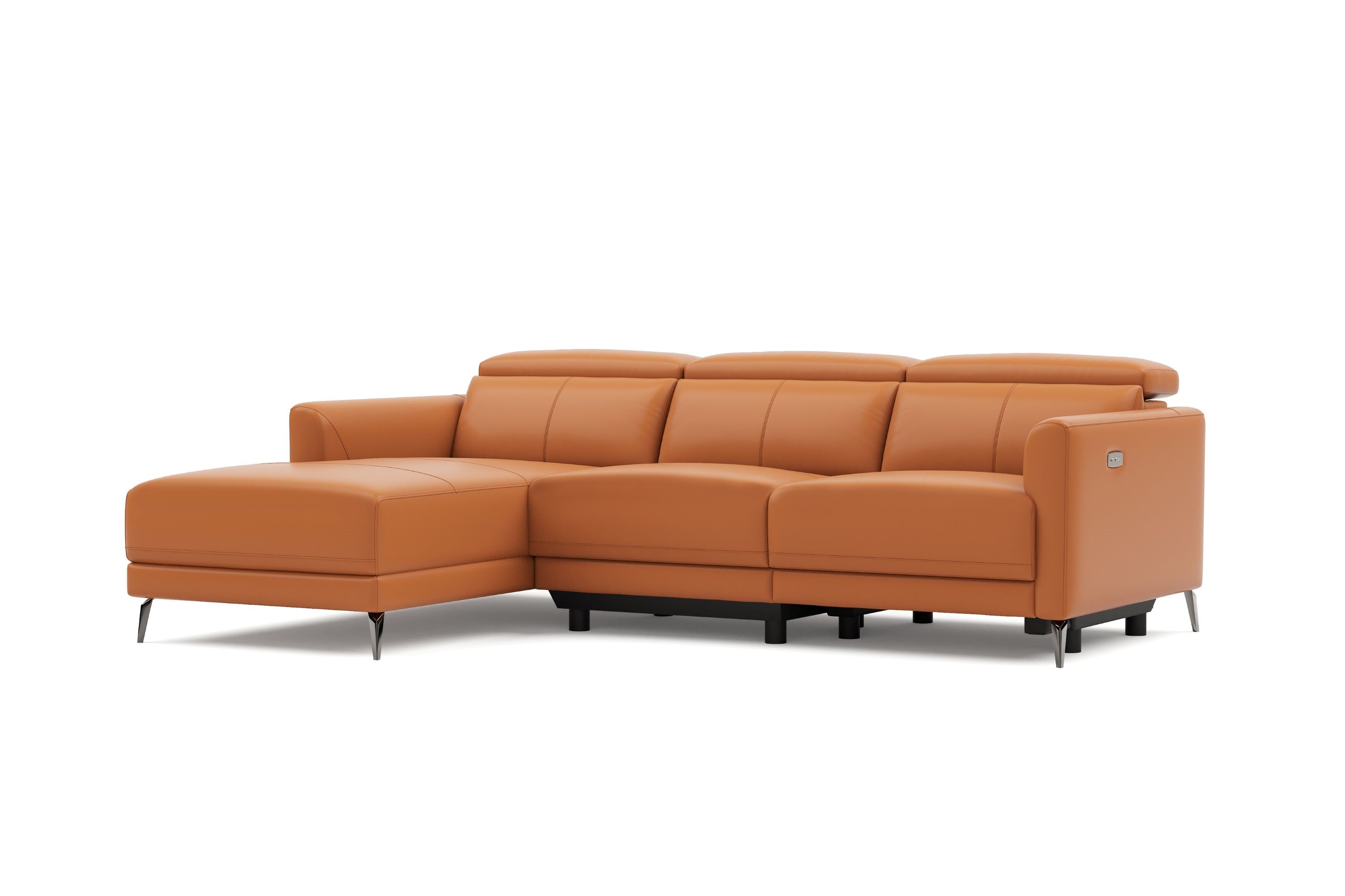 Valencia Andria Modern Left Hand Facing Top Grain Leather Reclining Sectional Sofa, Cognac Color