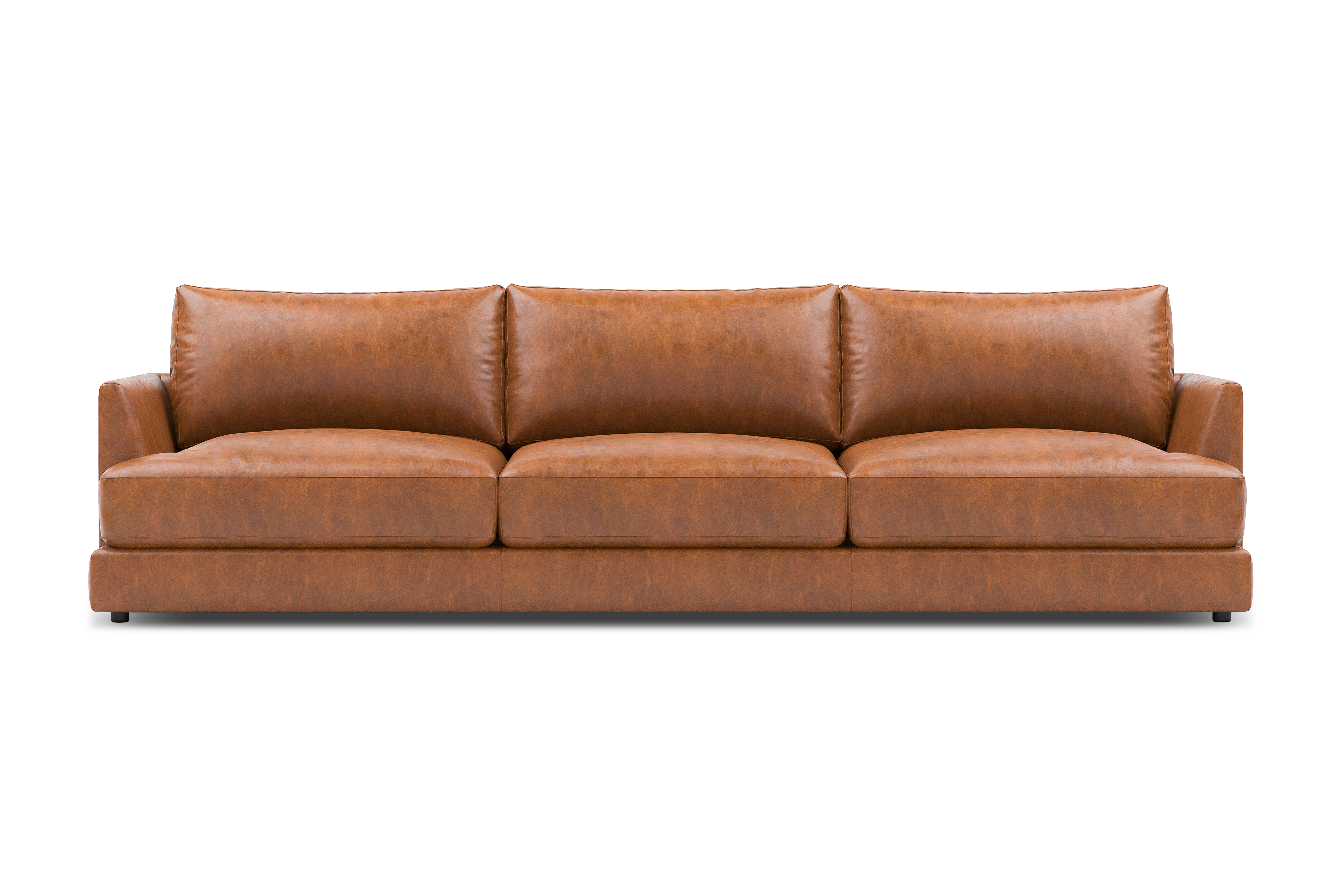 Valencia Serena Leather Three Seats Sectional Sofa, Cognac