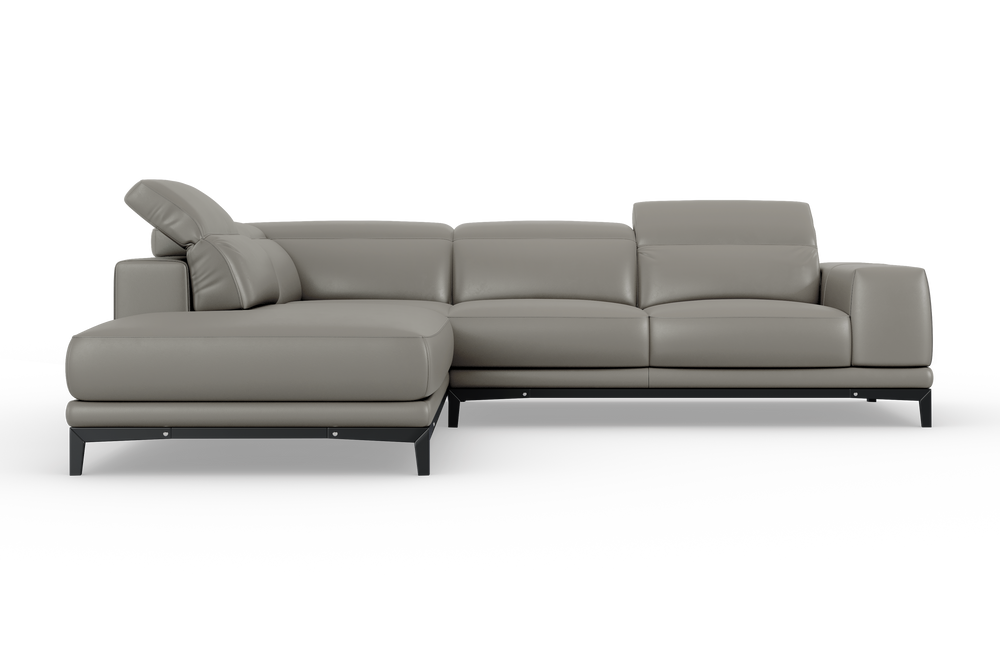 Valencia Valletta Top Grain Leather L-Shape with Left Chaise Sofa, Grey