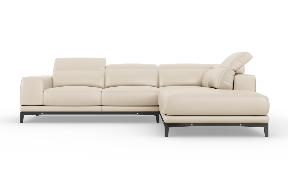 Valencia Valletta Top Grain Leather L-Shape with Right Chaise Sofa, Rose Beige