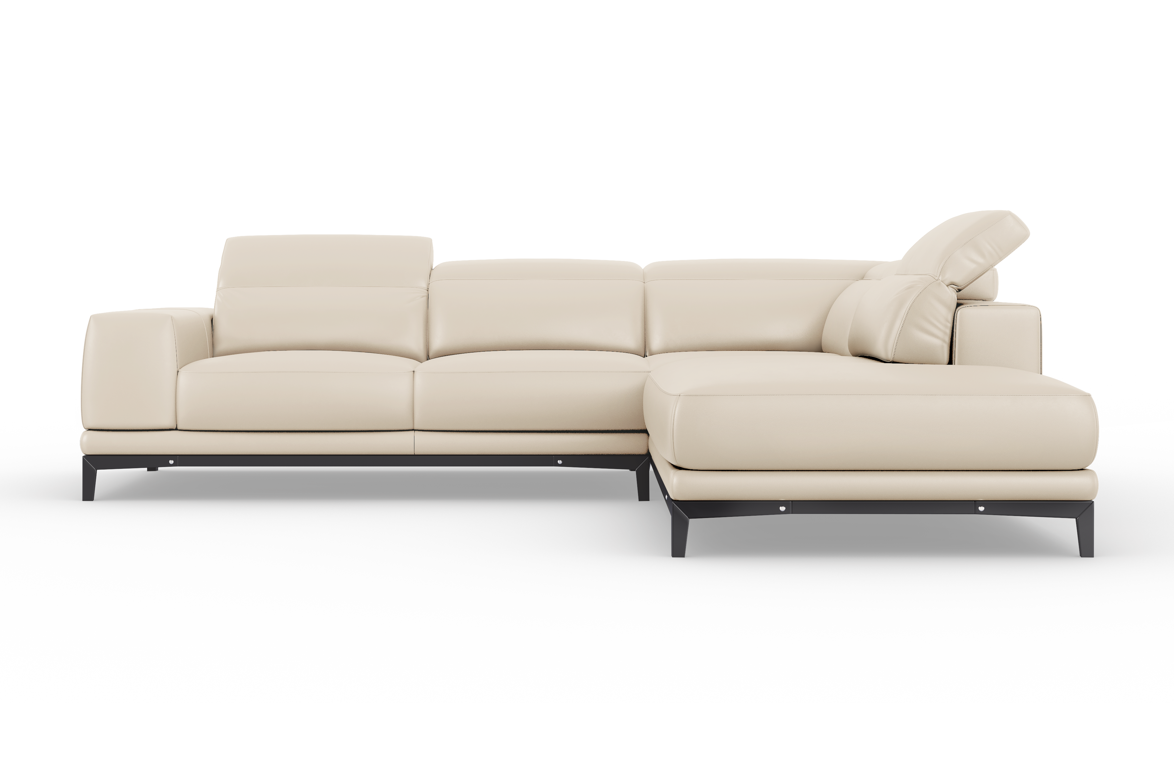 Valencia Valletta Top Grain Leather L-Shape with Right Chaise Sofa, Rose Beige