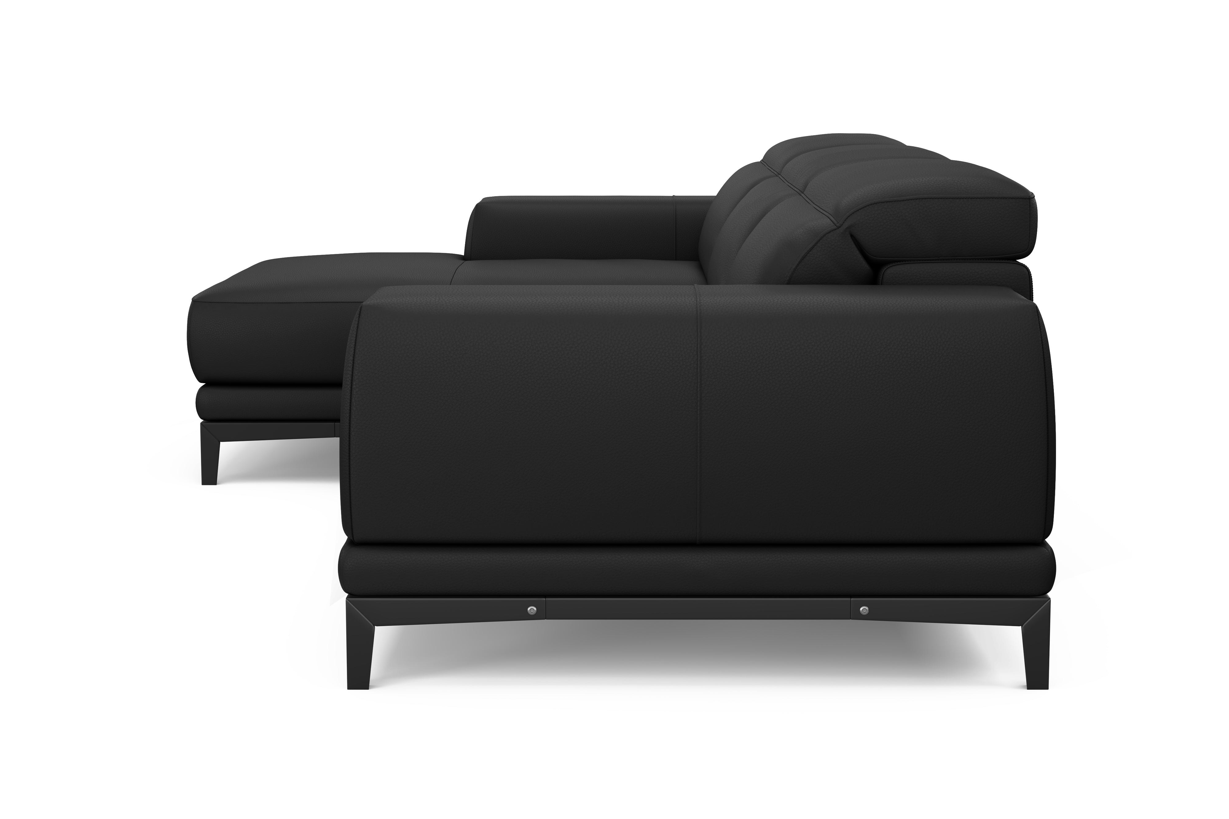 Valencia Valletta Top Grain Leather Three Seats with Left Chaise Sofa, Black