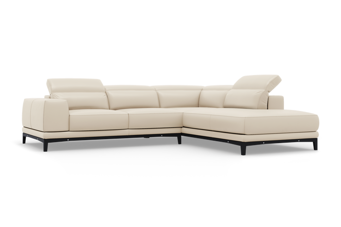 Valencia Valletta Top Grain Leather L-Shape with Right Chaise Sofa, Rose Beige