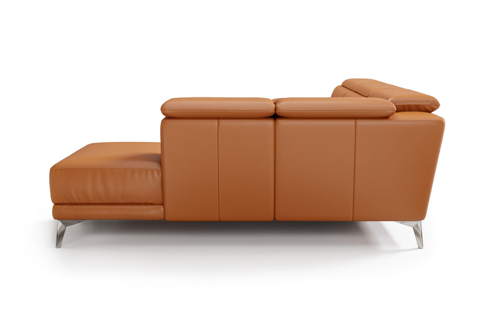 Valencia Pista Modern Top Grain Leather Reclining Sectional Sofa with Right-Hand Facing Chaise, Cognac