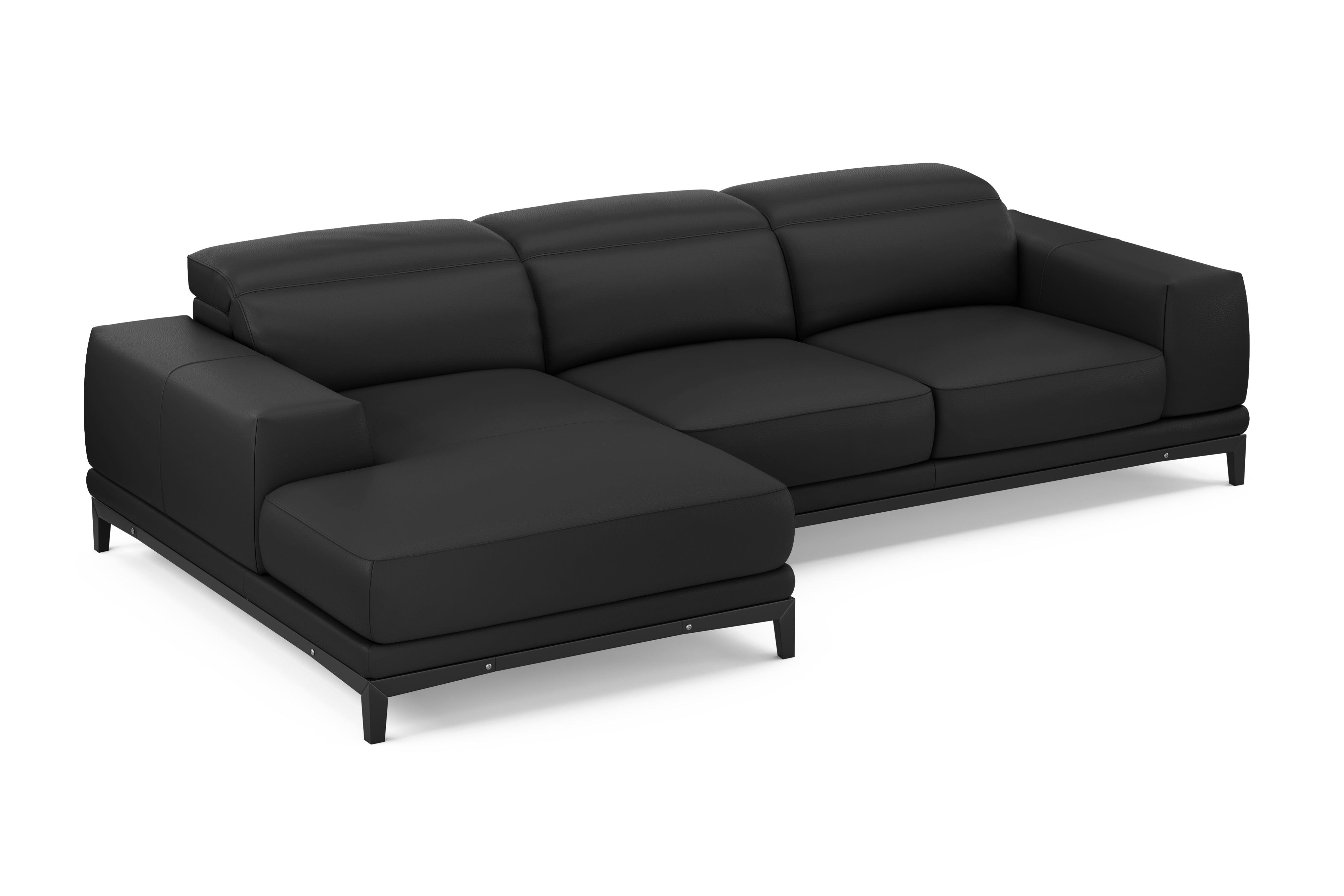 Valencia Valletta Top Grain Leather Three Seats with Left Chaise Sofa, Black