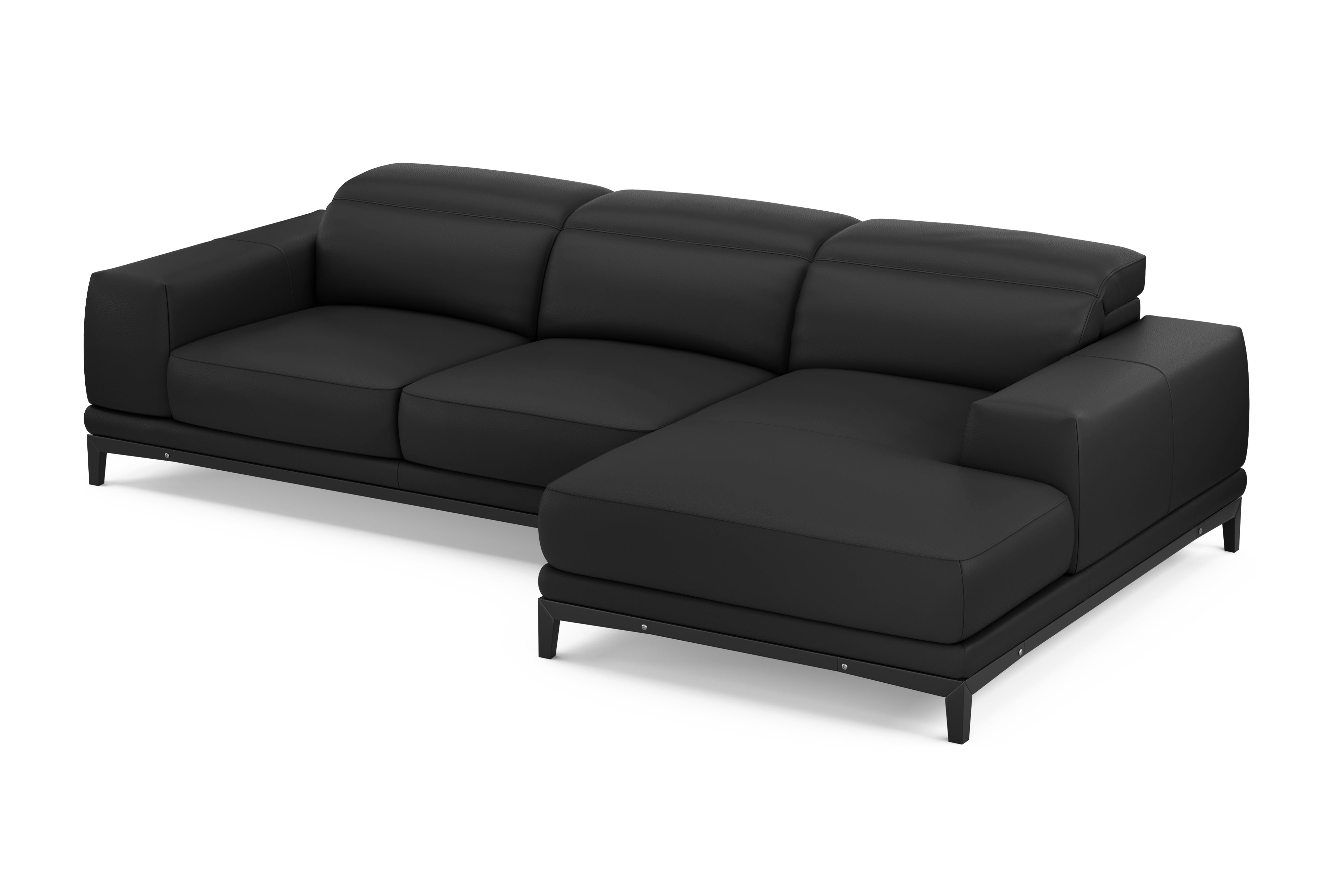 Valencia Valletta Top Grain Leather Three Seats with Right Chaise Sofa, Black