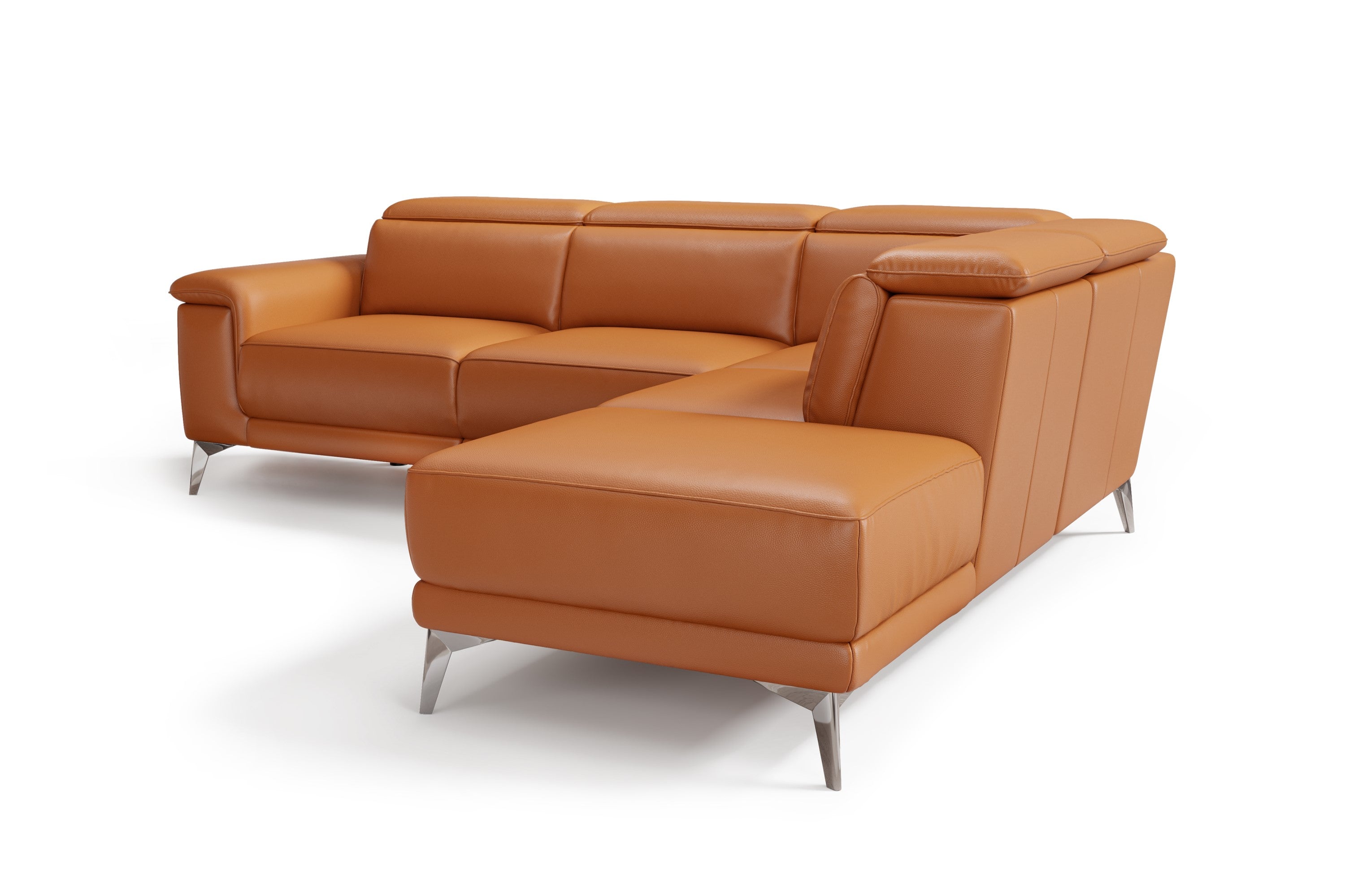 Valencia Pista Modern Top Grain Leather Reclining Sectional Sofa with Right-Hand Facing Chaise, Cognac