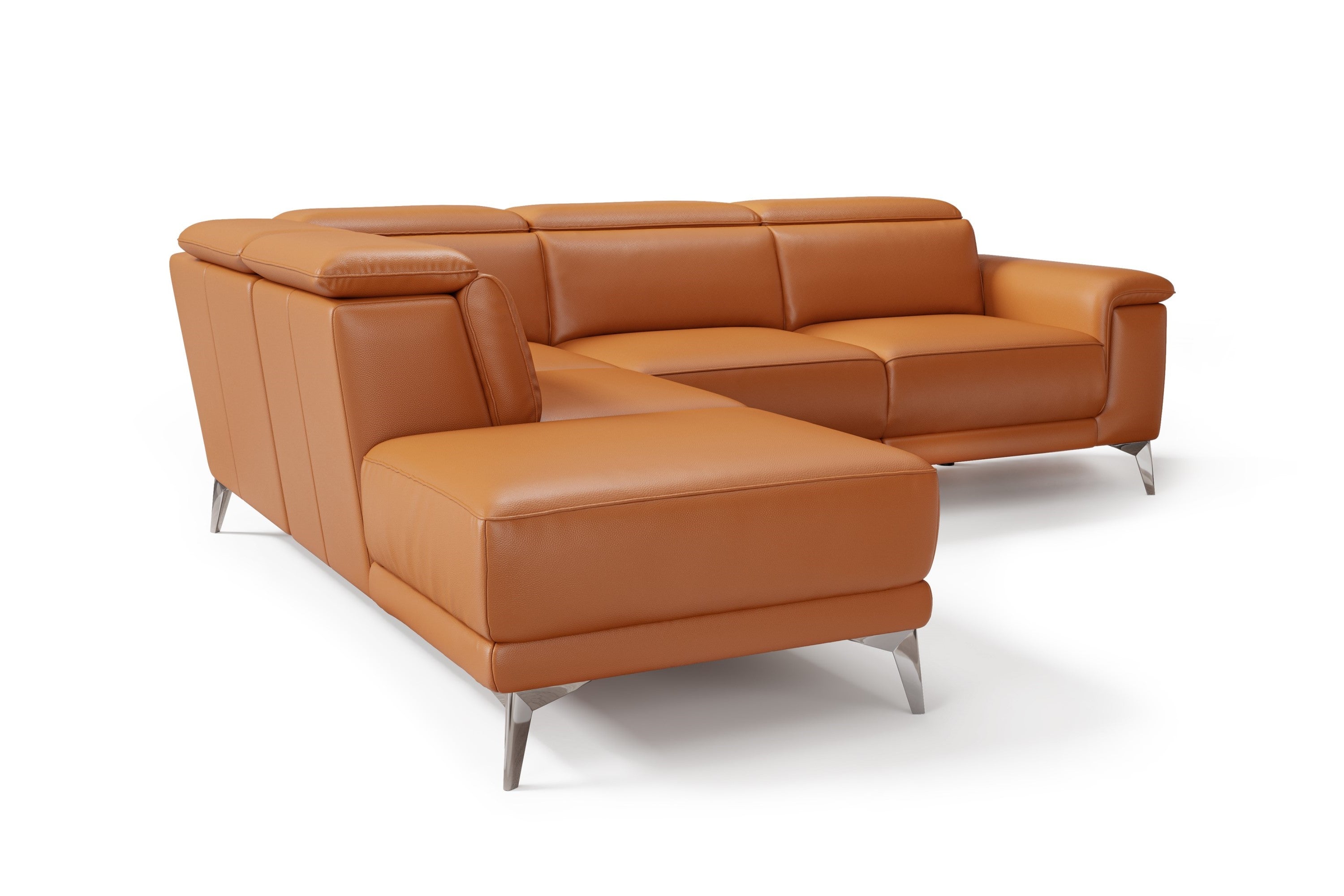 Valencia Pista Modern Top Grain Leather Reclining Sectional Sofa with Left-Hand Facing Chaise, Cognac