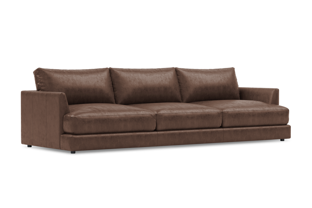 Valencia Serena Leather Three Seats Sectional Sofa, Brown