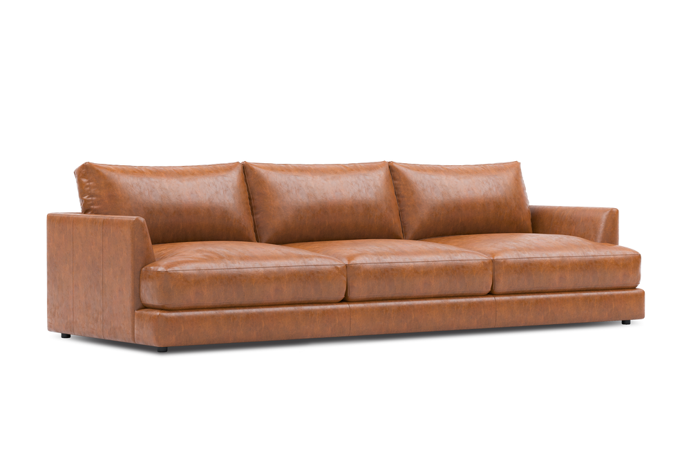 Valencia Serena Leather Three Seats Sectional Sofa, Cognac