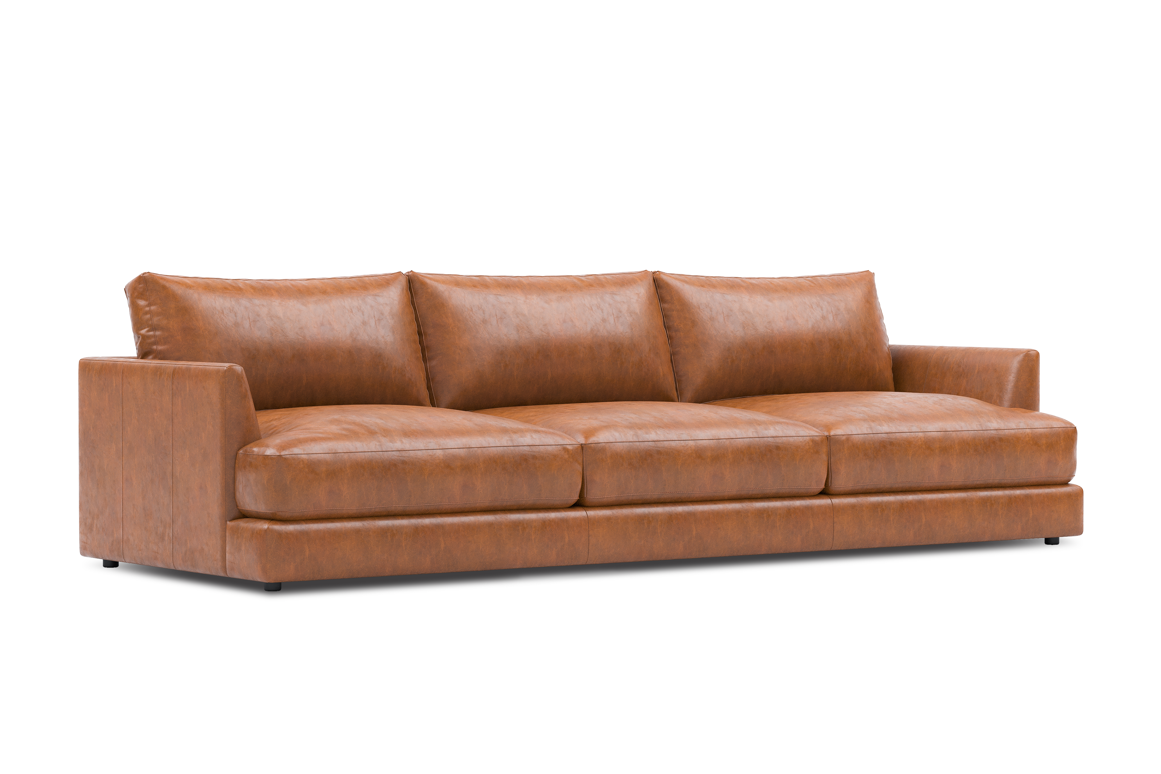 Valencia Serena Leather Three Seats Sectional Sofa, Cognac