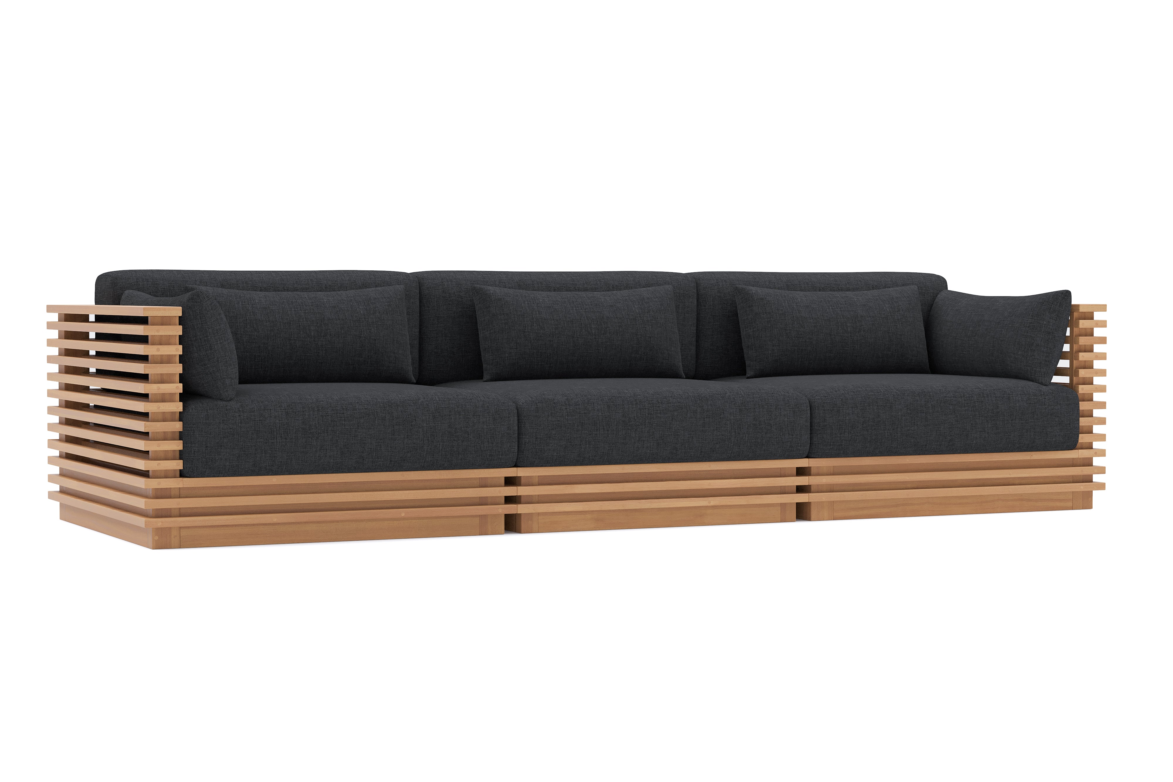 Valencia Elise Fabric Sectional Outdoor Three Seats Sofa, Black