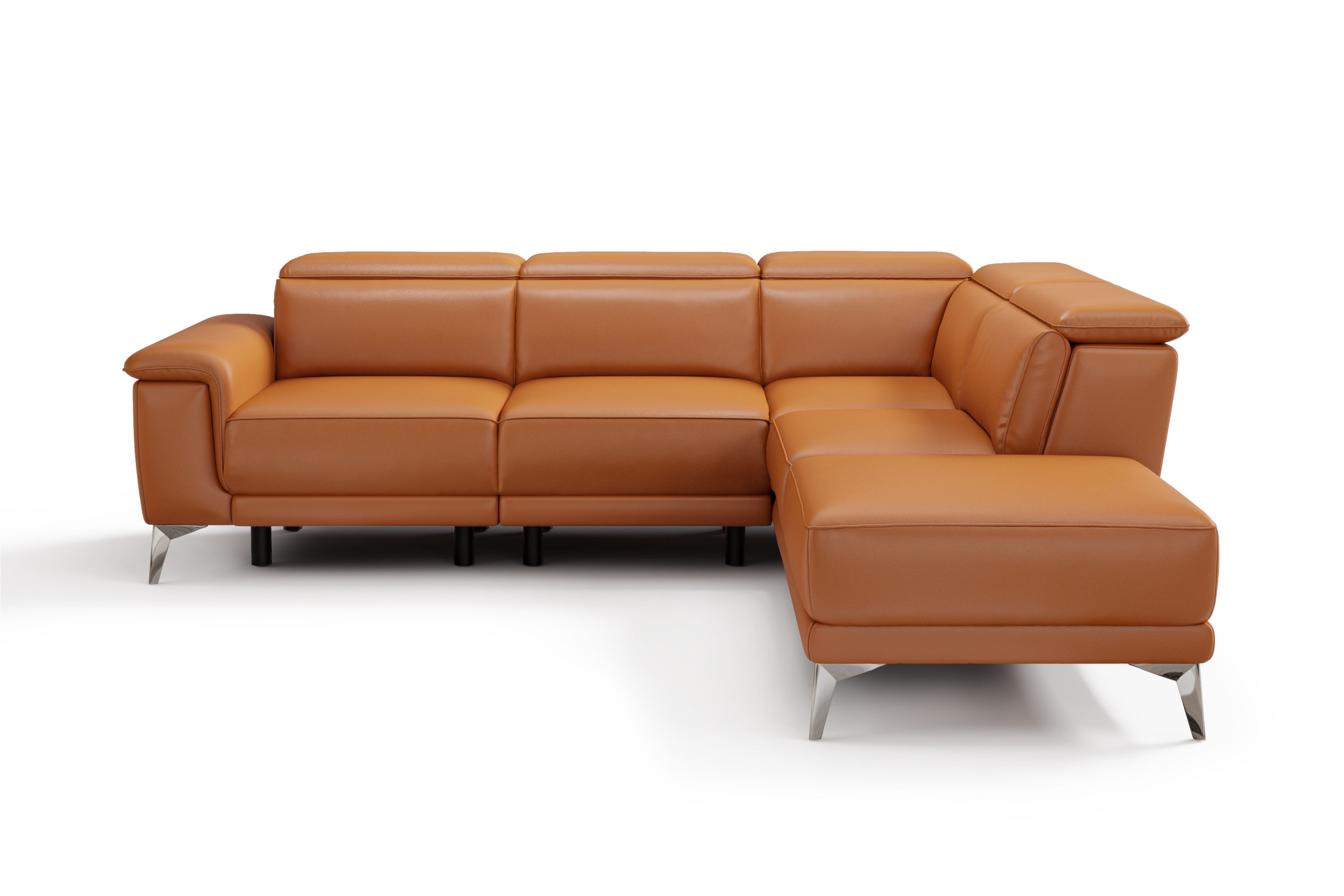 Valencia Pista Modern Top Grain Leather Reclining Sectional Sofa with Right-Hand Facing Chaise, Cognac