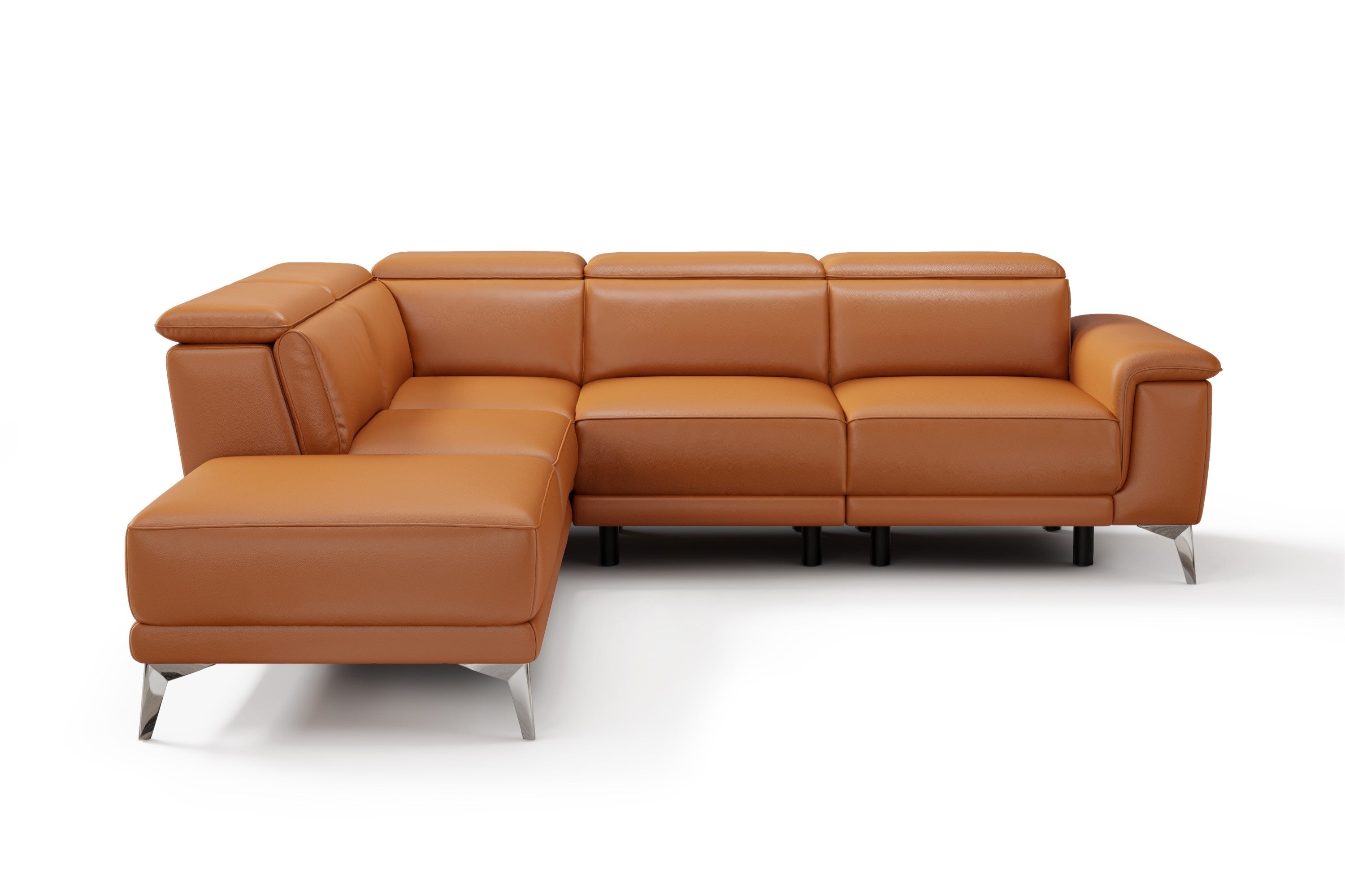 Valencia Pista Modern Top Grain Leather Reclining Sectional Sofa with Left-Hand Facing Chaise, Cognac