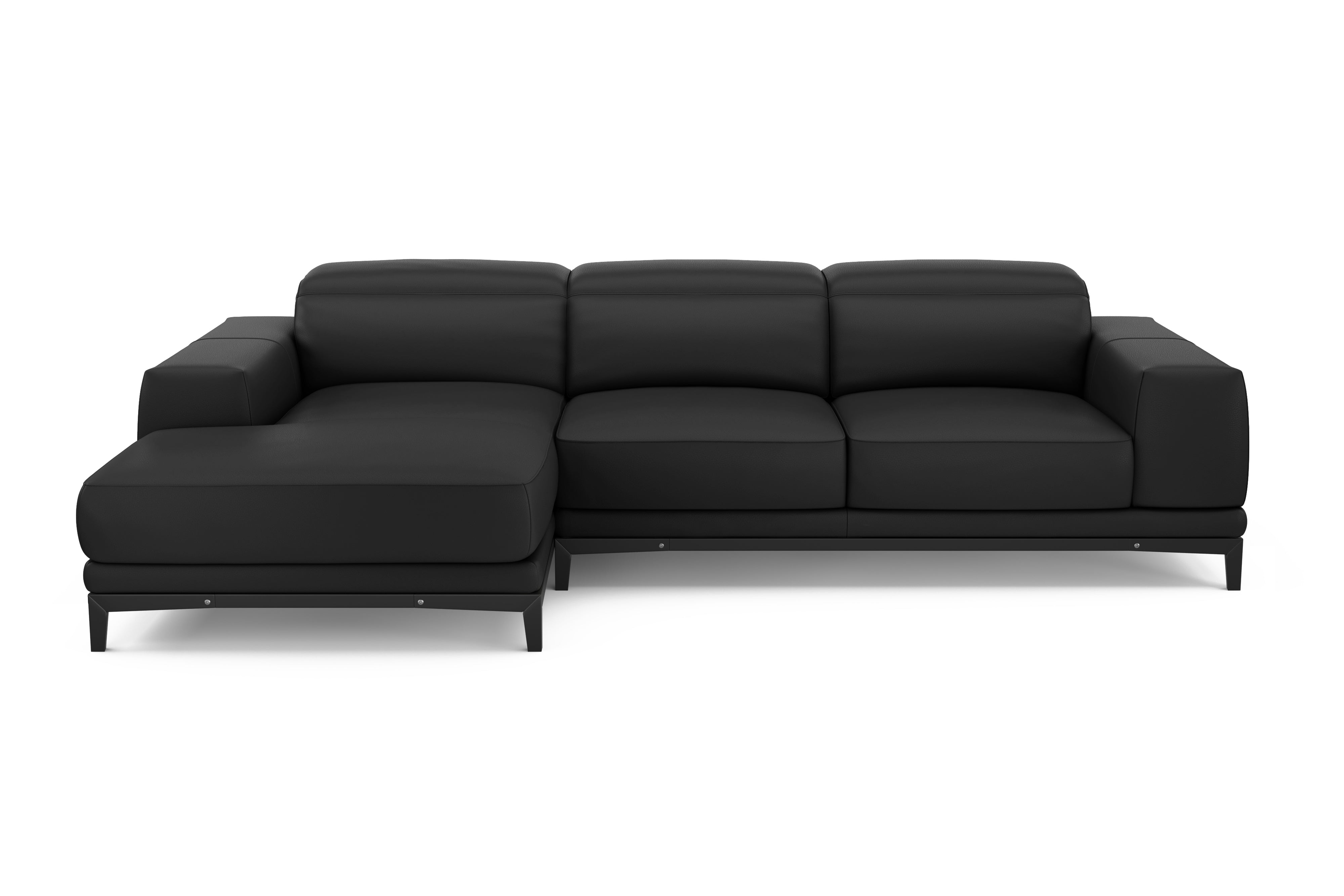 Valencia Valletta Top Grain Leather Three Seats with Left Chaise Sofa, Black