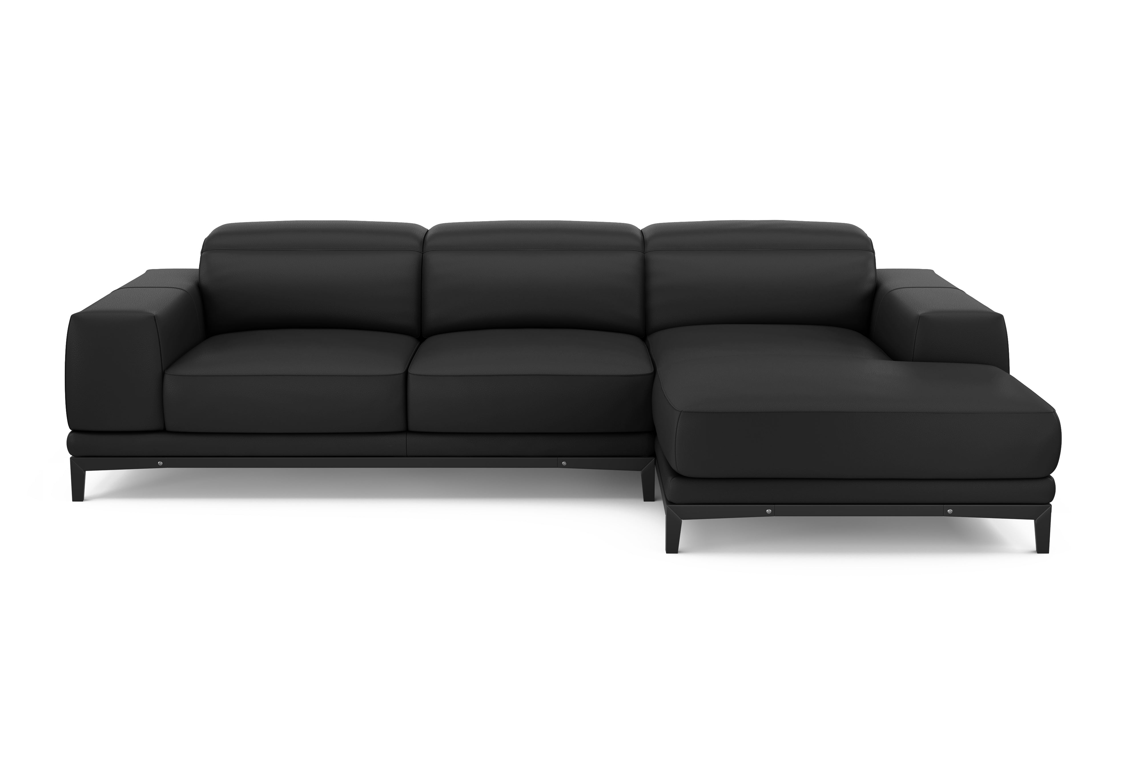 Valencia Valletta Top Grain Leather Three Seats with Right Chaise Sofa, Black